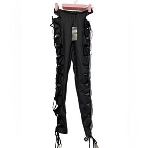 Club Exx (F) Took The Night XS Black Matte Lace-Up Cut-Out Rave Skinny Pants NWT